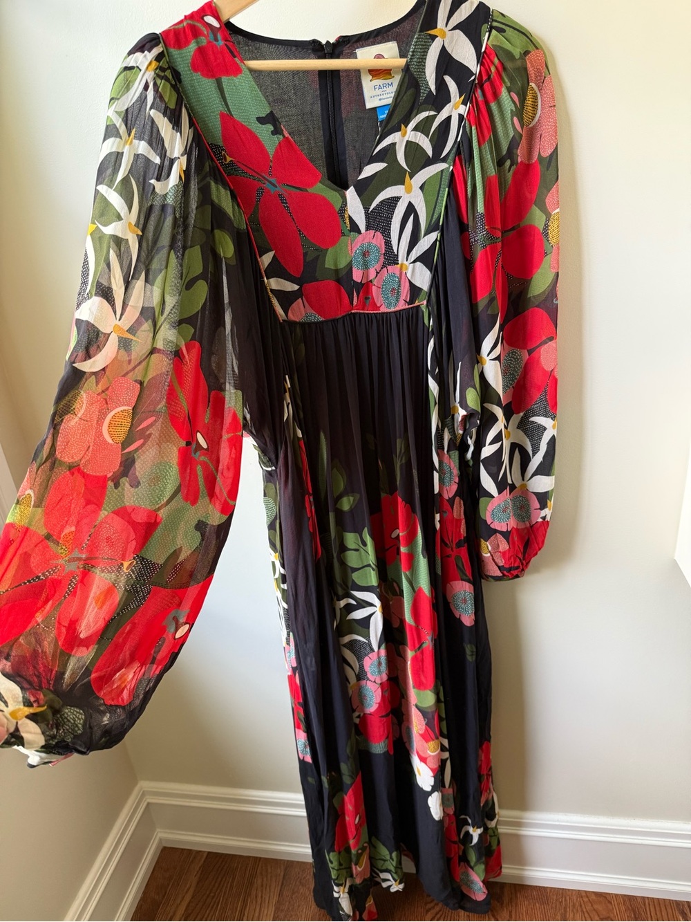 NWT FARM RIO ANTHROPOLOGIE floral Maxi Dress Boho Maximalist Sheer Tropical XS